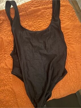 NWT aerie shine Black Ribbed One-Piece Swimsuit